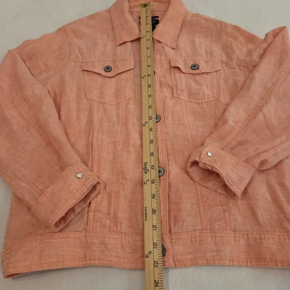 JONES & CO. Coral Peach 100% Linen Button Front Lagenlook Beachy Shacket Size L - Picture 8 of 12